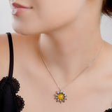 Blooming Sunflower Necklace in Silver and Yellow Amber