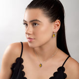 Ready to Bloom Sunflower Hook Earrings in Silver and Yellow Amber