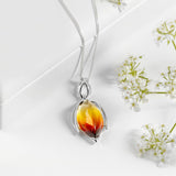 Sunset Amber Flower Bud Necklace in Silver and Amber
