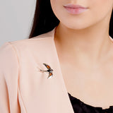 Swooping Swallow Brooch in Silver and Amber