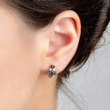 Sycamore Leaf Stud Earrings in Silver and Cognac Amber