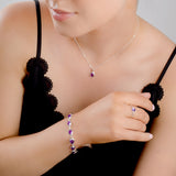Classic Teardrop Link Bracelet in Silver and Amethyst