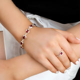 Classic Teardrop Link Bracelet in Silver and Garnet