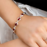 Classic Teardrop Link Bracelet in Silver and Garnet