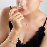 Classic Teardrop Link Bracelet in Silver and Rose Quartz