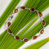 Classic Teardrop Link Bracelet in Silver and Amber