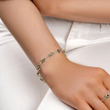Classic Teardrop Link Bracelet in Silver and Green Amber