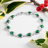Classic Teardrop Link Bracelet in Silver and Malachite