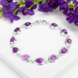 Classic Teardrop Link Bracelet in Silver and Amethyst