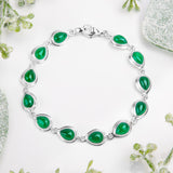 Classic Teardrop Link Bracelet in Silver and Green Onyx