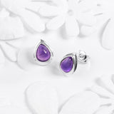 Classic Teardrop Stud Earrings in Silver and Amethyst