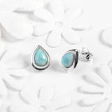 Classic Teardrop Stud Earrings in Silver and Larimar