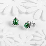 Classic Teardrop Stud Earrings in Silver and Malachite