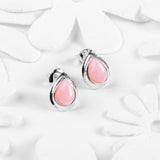 Classic Teardrop Stud Earrings in Silver and Pink Opal