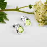 Classic Teardrop Stud Earrings in Silver and Peridot