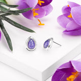 Classic Teardrop Stud Earrings in Silver and Tanzanite