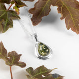 Classic Teardrop Necklace in Silver and Green Amber