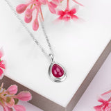 Classic Teardrop Necklace in Silver and Ruby