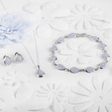 Classic Teardrop Link Bracelet in Silver and Blue Lace Agate