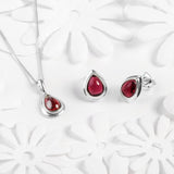 Classic Teardrop Stud Earrings in Silver and Garnet