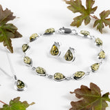 Classic Teardrop Necklace in Silver and Green Amber