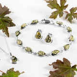 Classic Teardrop Link Bracelet in Silver and Green Amber