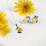 Classic Teardrop Necklace in Silver and Yellow Amber
