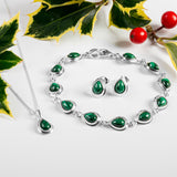 Classic Teardrop Link Bracelet in Silver and Malachite