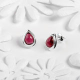 Classic Teardrop Stud Earrings in Silver and Garnet