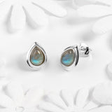Classic Teardrop Stud Earrings in Silver and Labradorite
