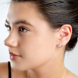 Classic Teardrop Stud Earrings in Silver and Rose Quartz