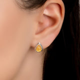 Classic Teardrop Stud Earrings in Silver and Yellow Amber
