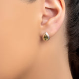 Classic Teardrop Stud Earrings in Silver and Green Amber