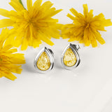 Classic Teardrop Stud Earrings in Silver and Yellow Amber