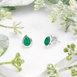 Classic Teardrop Stud Earrings in Silver and Green Onyx