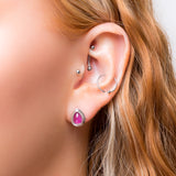 Classic Teardrop Stud Earrings in Silver and Ruby