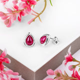 Classic Teardrop Stud Earrings in Silver and Ruby