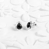 Classic Teardrop Stud Earrings in Silver and Black Onyx