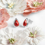 Classic Teardrop Stud Earrings in Silver and Coral