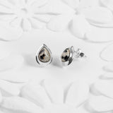 Classic Teardrop Stud Earrings in Silver and Dalmatian Jasper
