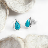 Classic Teardrop Stud Earrings in Silver and Turquoise