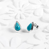 Classic Teardrop Stud Earrings in Silver and Turquoise