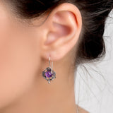 Scottish Thistle Hook Earrings in Silver and Amethyst