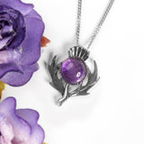 Scottish Thistle Necklace in Silver and Amethyst