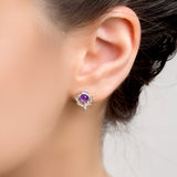 Scottish Thistle Studs Earrings in Silver and Amethyst