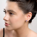 Scottish Thistle Studs Earrings in Silver and Amethyst