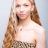 Toucan Bird Hook Earrings in Silver with Carnelian, Green Onyx & Black Onyx