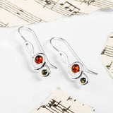 Music Treble Clef Hook Earrings in Silver and Amber