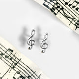 Musical Treble Clef Stud Earrings in Silver