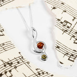 Musical Treble Clef Necklace in Silver and Amber